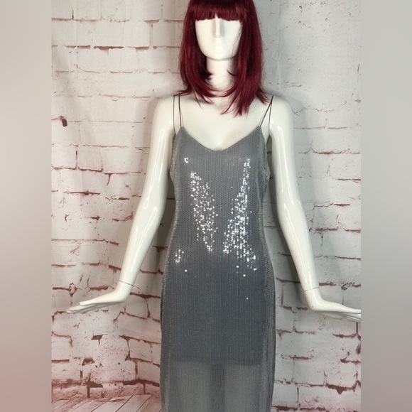 ZARA Degrade Silver Shimmer Sequin Midi Slip Dress Size XS NEW WITH TAGS - Picture 16 of 16